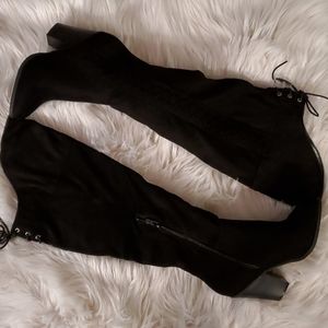 Black faux suede knee-high boots